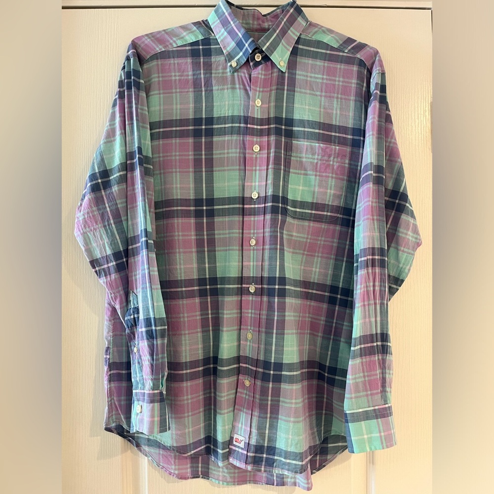 Vineyard Vines Linen Murray Plaid Shirt - Medium